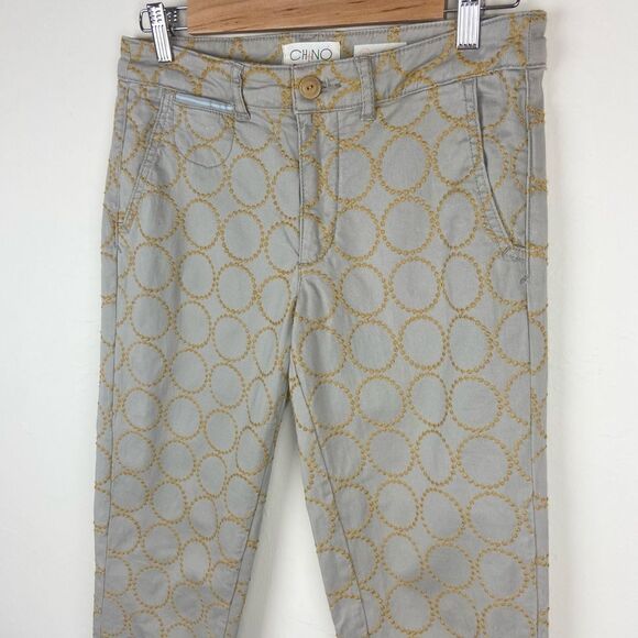 Anthropologie Chino Circle-Embroidered Relaxed Pant - Tan - Picture 3 of 8